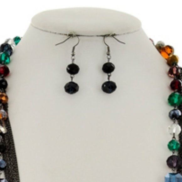 MULTI COLOR GLASS CRYSTAL NECKLACE & EARRING SET - Picture 2 of 3